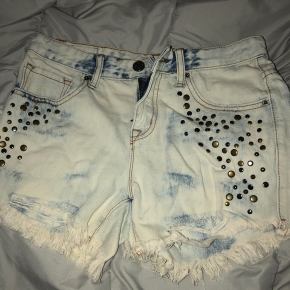 Acid Wash Studded Jean Shorts - Picture 1 of 1
